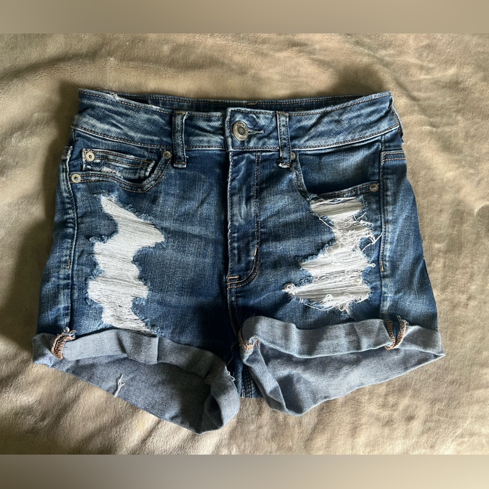 American Eagle Outfitters Blue Jean Shorts with Distressing